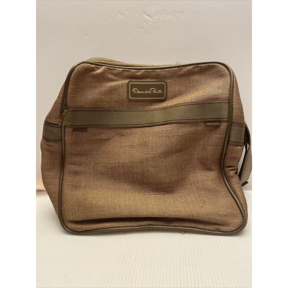 Vintage 70s Oscar de la Renta Khaki Tweed Travel Shoulder Bag Men's Carry-on EUC
